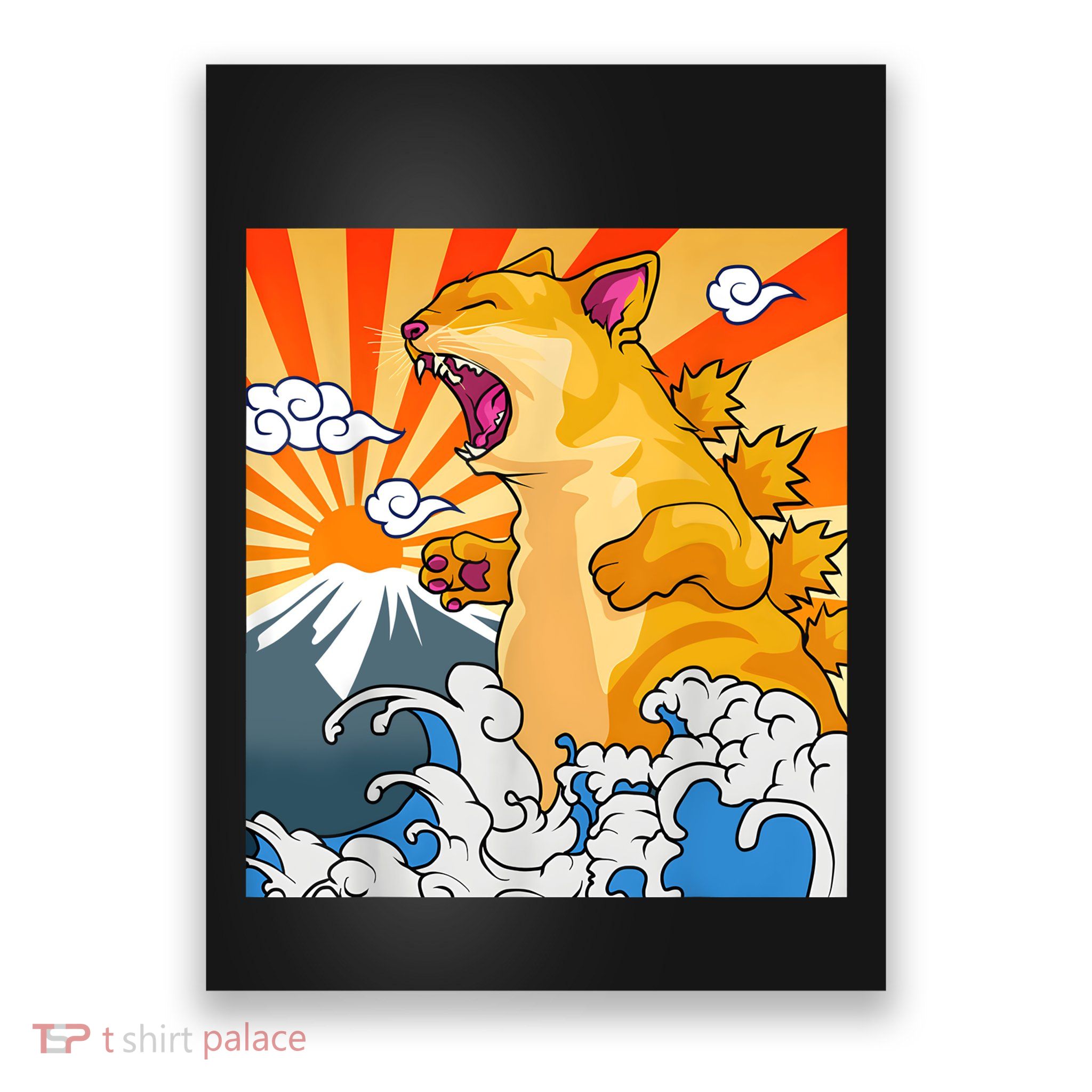 Catzilla Vintage Funny Cute Cat Art Japanese Sunset Kitten Lovers Poster
