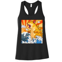 Catzilla Vintage Funny Cute Cat Art Japanese Sunset Kitten Lovers Women's Racerback Tank