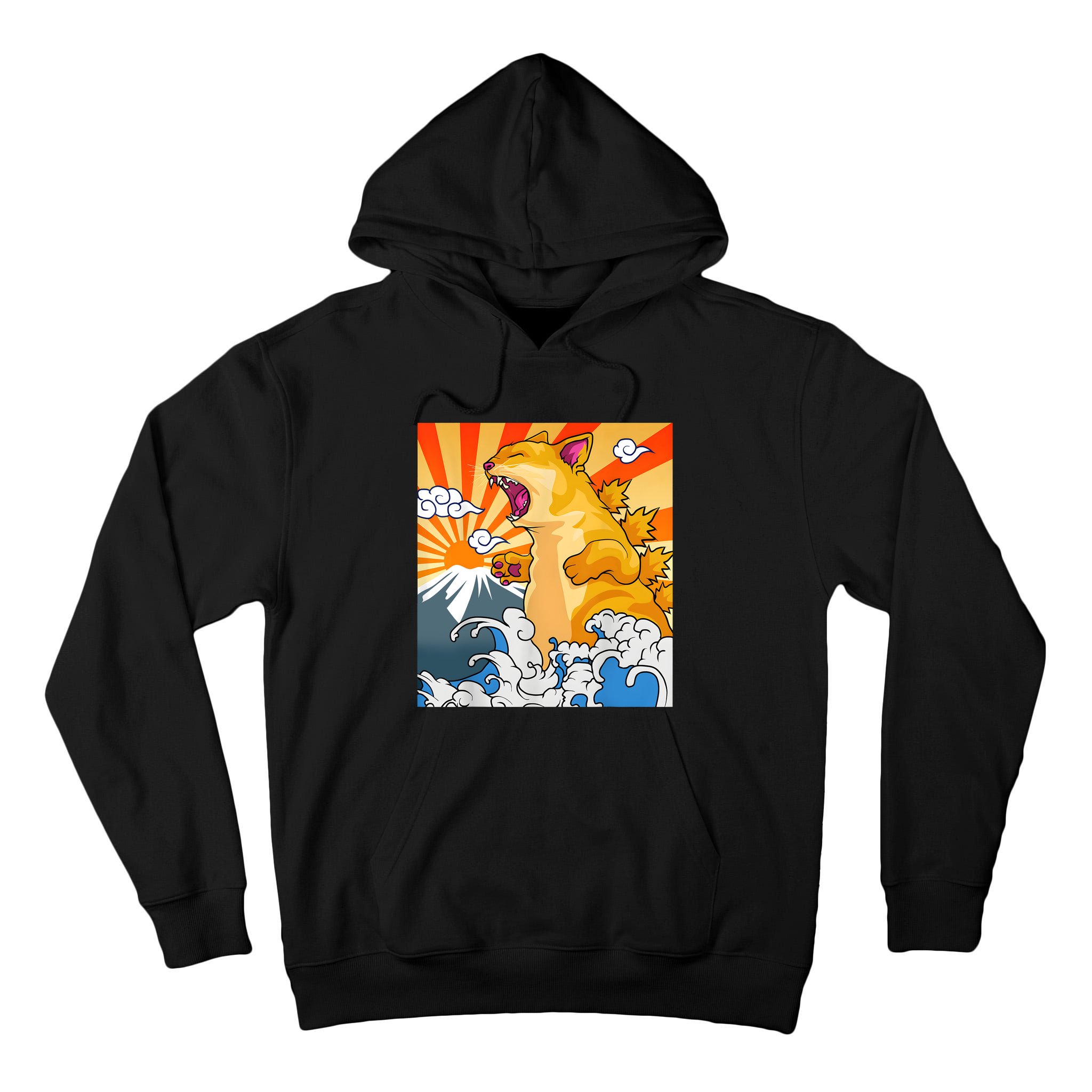 Catzilla Vintage Funny Cute Cat Art Japanese Sunset Kitten Lovers Tall Hoodie