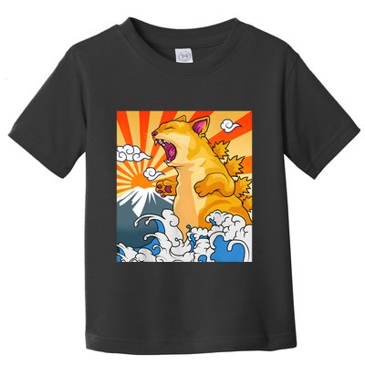 Catzilla Vintage Funny Cute Cat Art Japanese Sunset Kitten Lovers Toddler T-Shirt