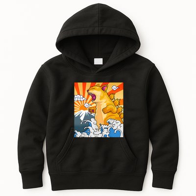 Catzilla Vintage Funny Cute Cat Art Japanese Sunset Kitten Lovers Kids Hoodie