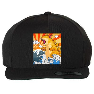 Catzilla Vintage Funny Cute Cat Art Japanese Sunset Kitten Lovers Wool Snapback Cap