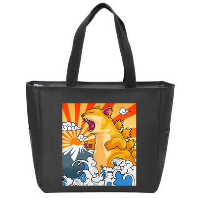 Catzilla Vintage Funny Cute Cat Art Japanese Sunset Kitten Lovers Zip Tote Bag