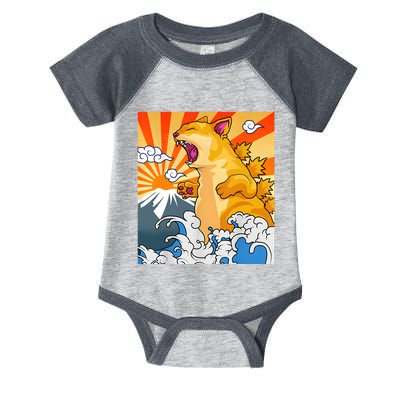 Catzilla Vintage Funny Cute Cat Art Japanese Sunset Kitten Lovers Infant Baby Jersey Bodysuit