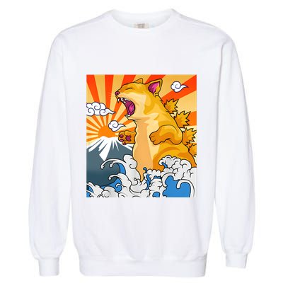 Catzilla Vintage Funny Cute Cat Art Japanese Sunset Kitten Lovers Garment-Dyed Sweatshirt