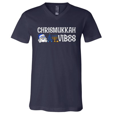 Chrismukkah Vibes Funny Santa Hanukkah Jewish Chanukah V-Neck T-Shirt