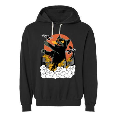 Catzilla Vintage Funny Cute Cat Art Japanese Sunset Kitten Lovers Garment-Dyed Fleece Hoodie