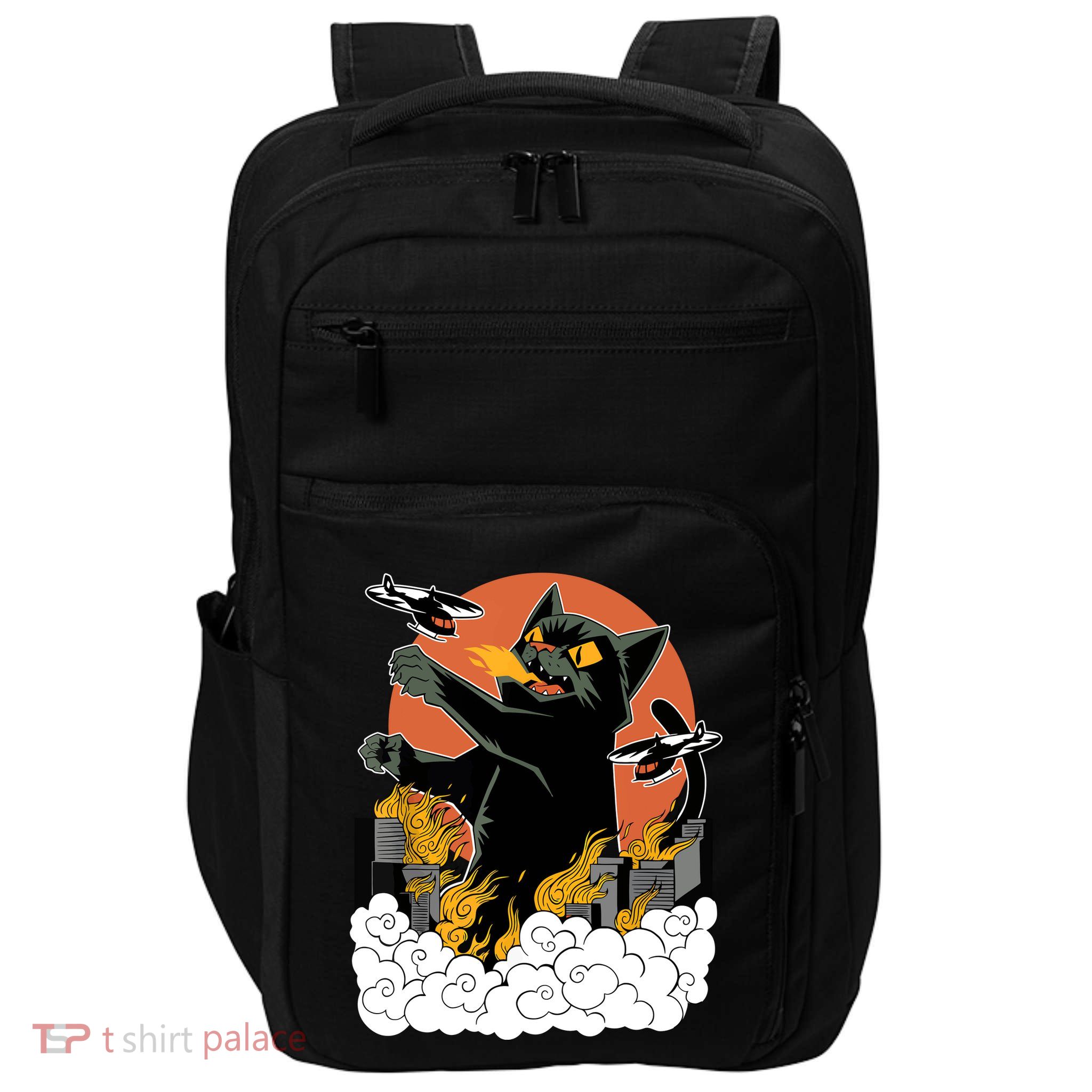 Catzilla Vintage Funny Cute Cat Art Japanese Sunset Kitten Lovers Impact Tech Backpack
