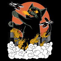 Catzilla Vintage Funny Cute Cat Art Japanese Sunset Kitten Lovers Button