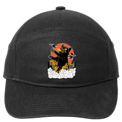 Catzilla Vintage Funny Cute Cat Art Japanese Sunset Kitten Lovers 7-Panel Snapback Hat