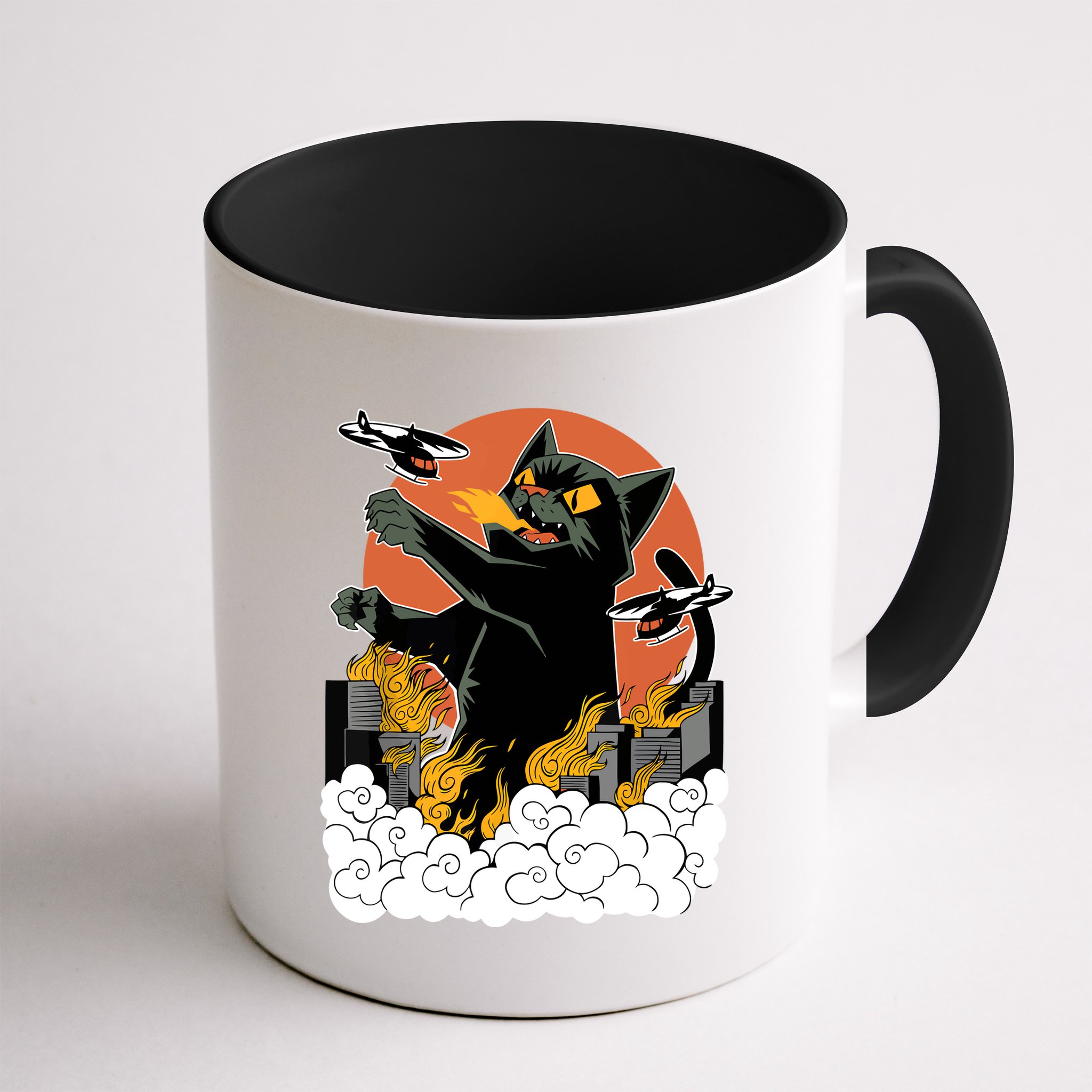 Catzilla Vintage Funny Cute Cat Art Japanese Sunset Kitten Lovers Mug