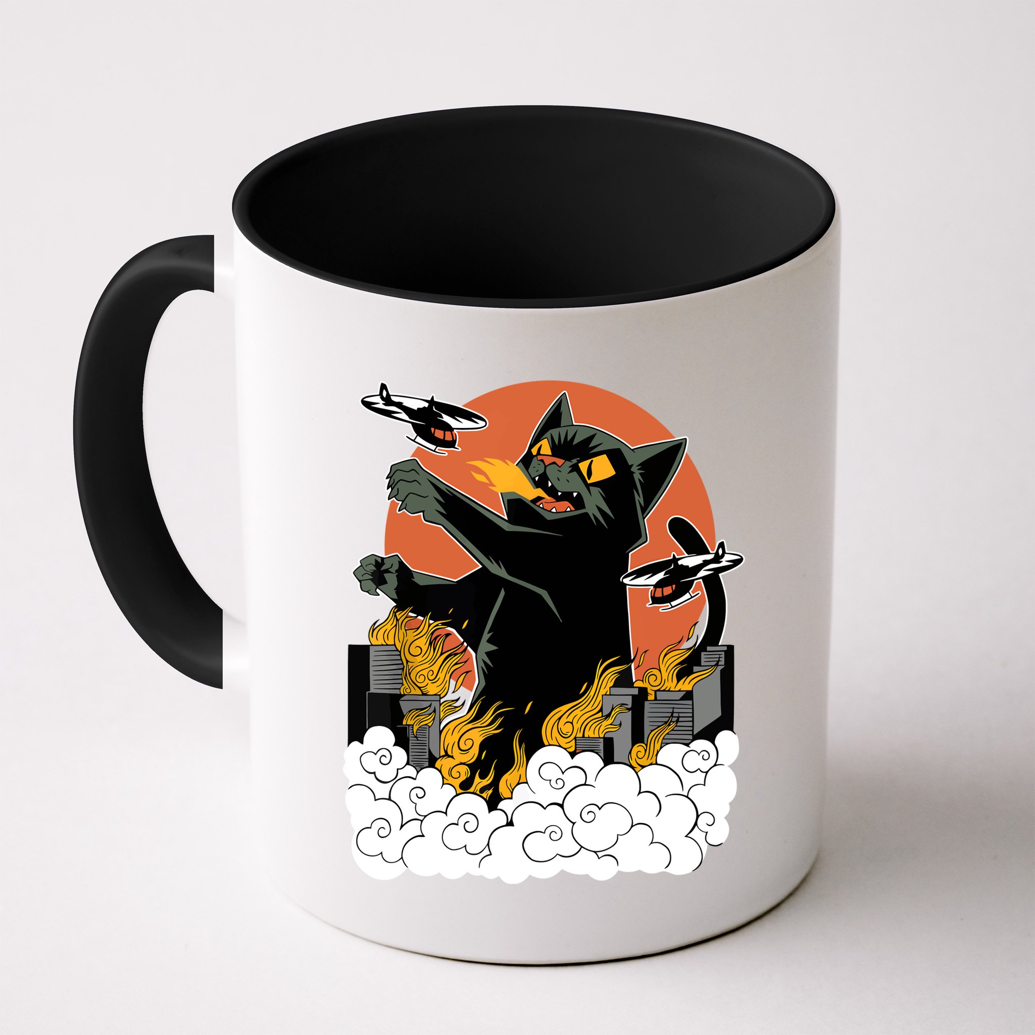 Catzilla Vintage Funny Cute Cat Art Japanese Sunset Kitten Lovers Mug