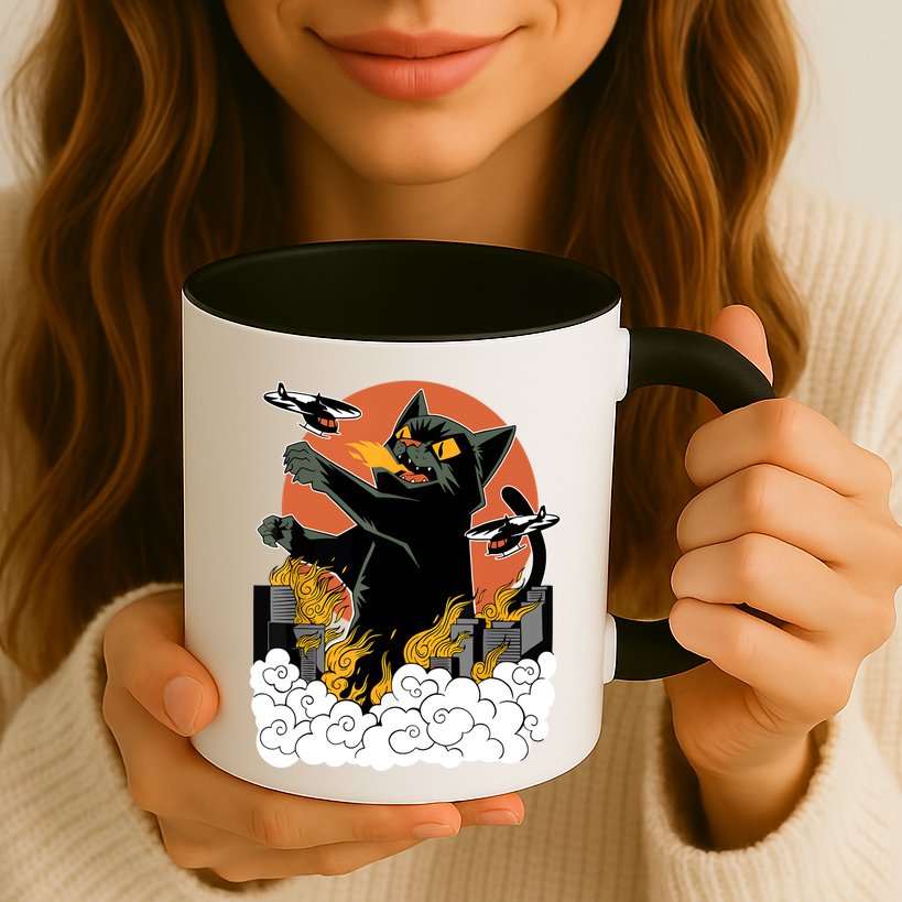 Catzilla Vintage Funny Cute Cat Art Japanese Sunset Kitten Lovers Mug