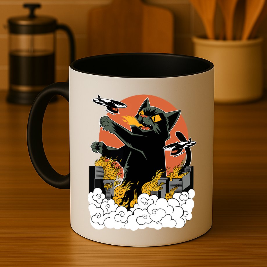 Catzilla Vintage Funny Cute Cat Art Japanese Sunset Kitten Lovers Mug