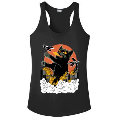 Catzilla Vintage Funny Cute Cat Art Japanese Sunset Kitten Lovers Ladies PosiCharge Competitor Racerback Tank