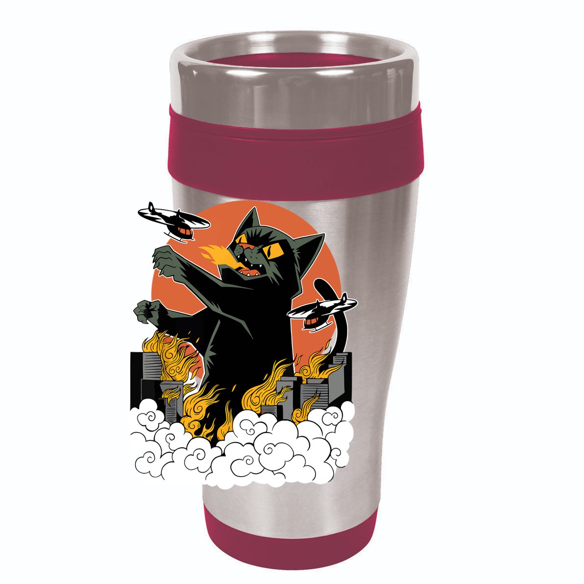 Catzilla Vintage Funny Cute Cat Art Japanese Sunset Kitten Lovers 12oz Stainless Steel Coffee Mug