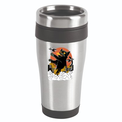 Catzilla Vintage Funny Cute Cat Art Japanese Sunset Kitten Lovers 16oz Travel Tumbler