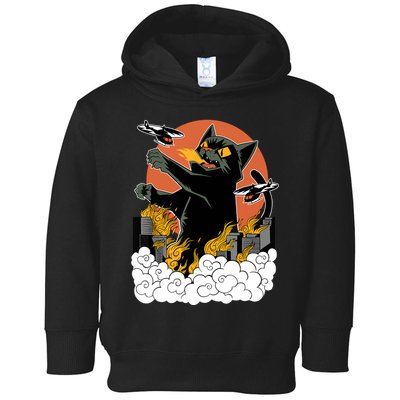 Catzilla Vintage Funny Cute Cat Art Japanese Sunset Kitten Lovers Toddler Hoodie