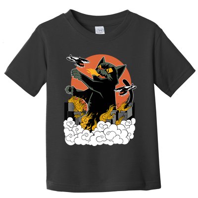 Catzilla Vintage Funny Cute Cat Art Japanese Sunset Kitten Lovers Toddler T-Shirt