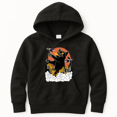 Catzilla Vintage Funny Cute Cat Art Japanese Sunset Kitten Lovers Kids Hoodie