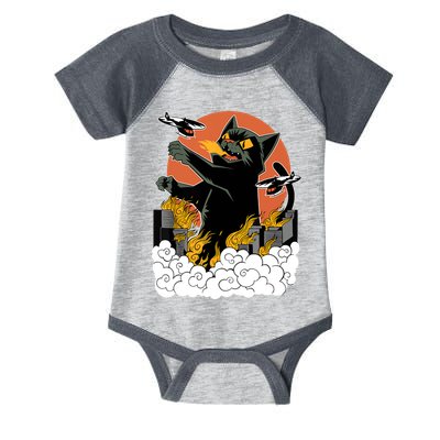 Catzilla Vintage Funny Cute Cat Art Japanese Sunset Kitten Lovers Infant Baby Jersey Bodysuit