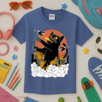 Catzilla Vintage Funny Cute Cat Art Japanese Sunset Kitten Lovers Kids T-Shirt
