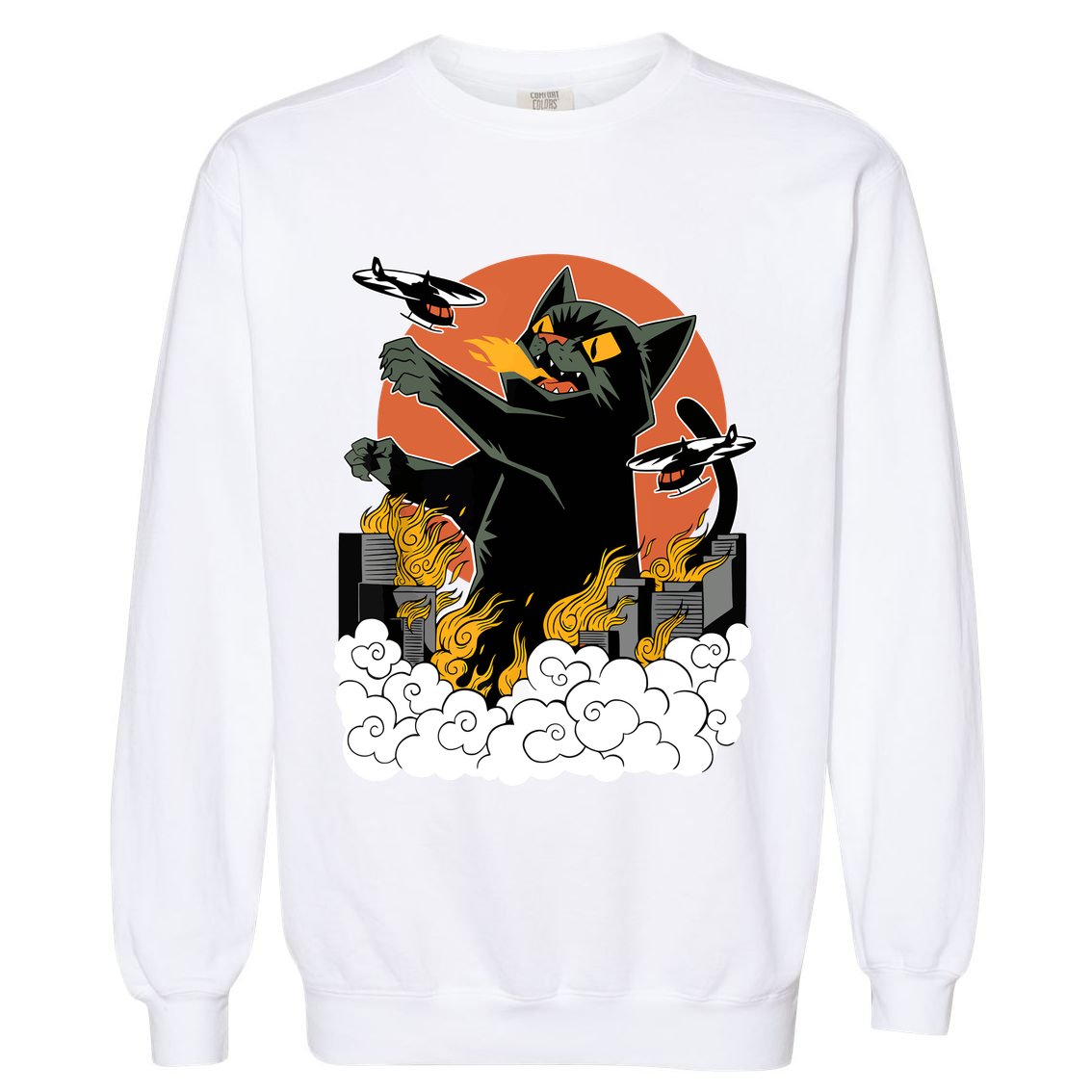 Catzilla Vintage Funny Cute Cat Art Japanese Sunset Kitten Lovers Garment-Dyed Sweatshirt