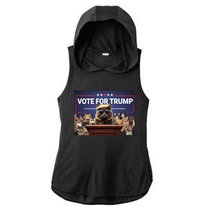 Cats Vote For Trump 2024 Election Ladies PosiCharge Tri-Blend Wicking Draft Hoodie Tank