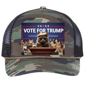 Cats Vote For Trump 2024 Election Retro Rope Trucker Hat Cap