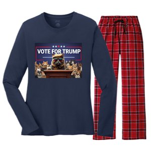 Cats Vote For Trump 2024 Election Women's Long Sleeve Flannel Pajama Set 