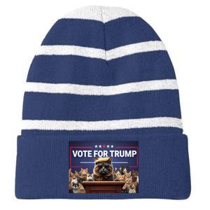 Cats Vote For Trump 2024 Election Striped Beanie with Solid Band