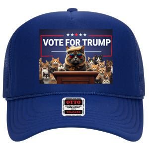 Cats Vote For Trump 2024 Election High Crown Mesh Back Trucker Hat