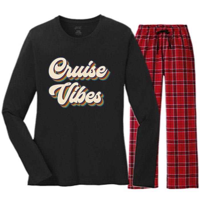 Cruise Vibes funny Family Cruise Vacation Party Women's Long Sleeve Flannel Pajama Set 