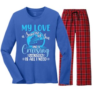 Cruising Vacation Family Trip Husband And Wife Cruising Funny Gift Women's Long Sleeve Flannel Pajama Set 