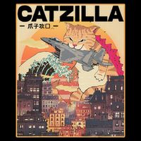 Catzilla Vintage Funny Cute Cat Art Japanese Sunset Bucket Hat
