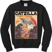 Catzilla Vintage Funny Cute Cat Art Japanese Sunset Kids Sweatshirt