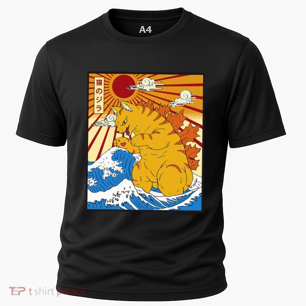 Catzilla Vintage Funny Cute Cat Art Japanese Sunset Performance Shirt