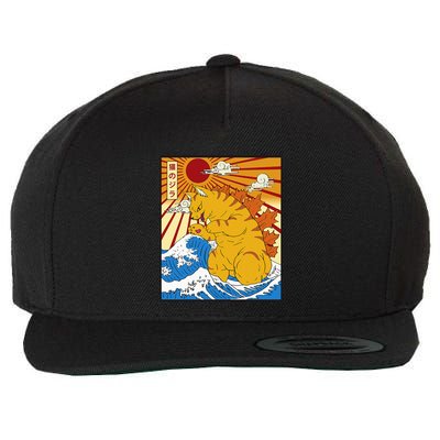 Catzilla Vintage Funny Cute Cat Art Japanese Sunset Wool Snapback Cap
