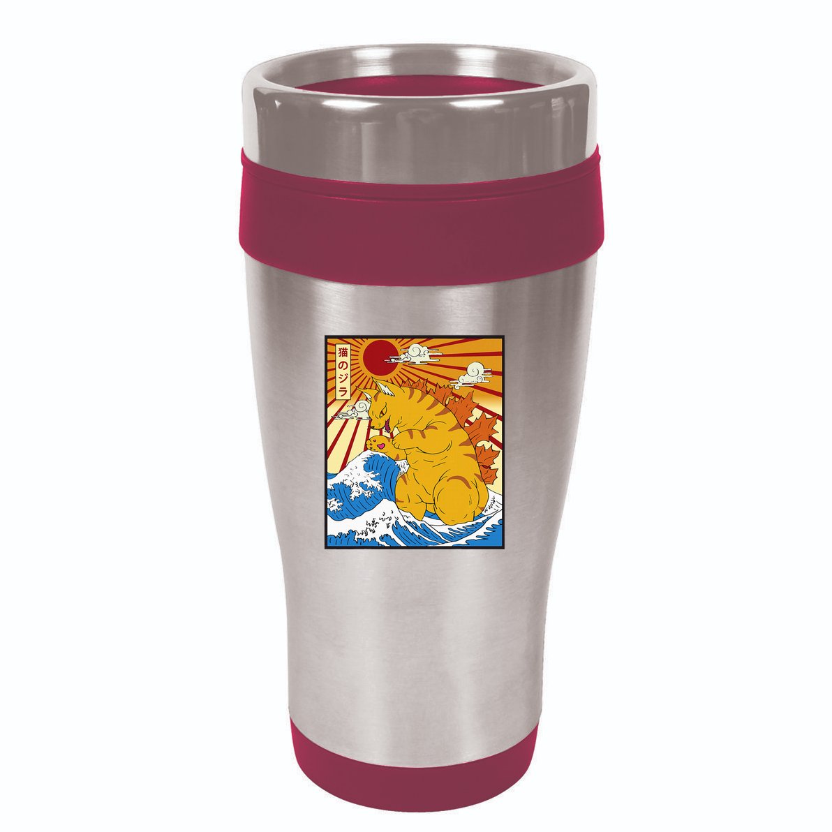 Catzilla Vintage Funny Cute Cat Art Japanese Sunset 16oz Travel Tumbler