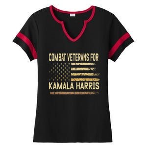 Combat Veterans For Kamala Harris Election Usa Flag Military Ladies Halftime Notch Neck Tee