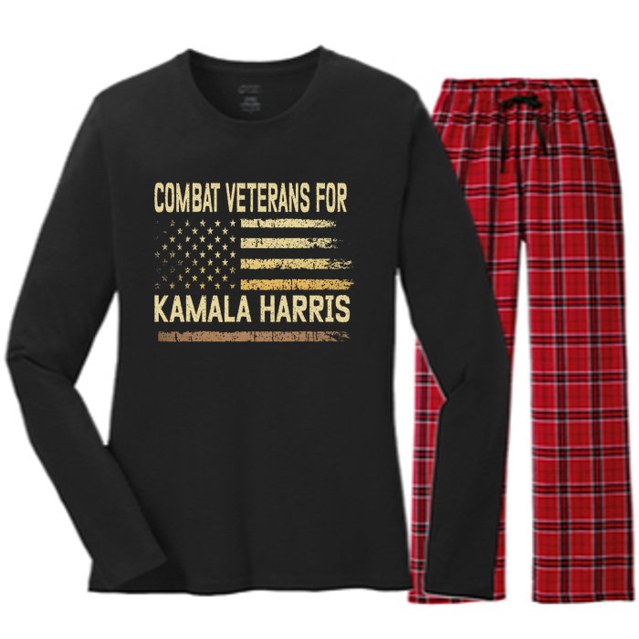 Combat Veterans For Kamala Harris Election Usa Flag Military Women's Long Sleeve Flannel Pajama Set 