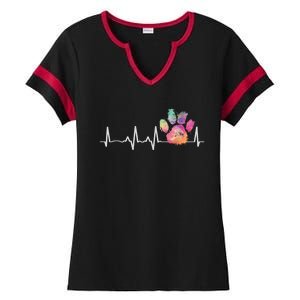 Cute Veterinarian Gift Rainbow Paw Print Heartbeat Vet Tech Gift Ladies Halftime Notch Neck Tee