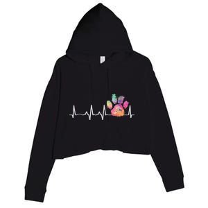 Cute Veterinarian Gift Rainbow Paw Print Heartbeat Vet Tech Gift Crop Fleece Hoodie