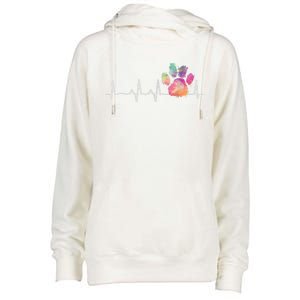 Cute Veterinarian Gift Rainbow Paw Print Heartbeat Vet Tech Gift Womens Funnel Neck Pullover Hood