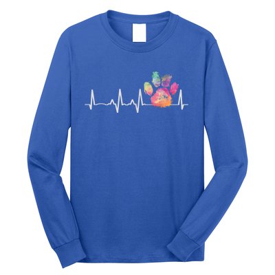 Cute Veterinarian Gift Rainbow Paw Print Heartbeat Vet Tech Gift Long Sleeve Shirt