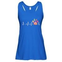 Cute Veterinarian Gift Rainbow Paw Print Heartbeat Vet Tech Gift Ladies Essential Flowy Tank