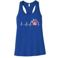 Cute Veterinarian Gift Rainbow Paw Print Heartbeat Vet Tech Gift Women's Racerback Tank