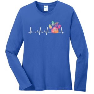 Cute Veterinarian Gift Rainbow Paw Print Heartbeat Vet Tech Gift Ladies Long Sleeve Shirt