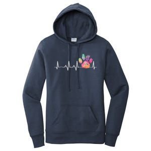 Cute Veterinarian Gift Rainbow Paw Print Heartbeat Vet Tech Gift Women's Pullover Hoodie