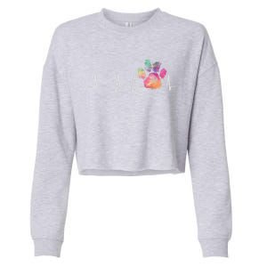 Cute Veterinarian Gift Rainbow Paw Print Heartbeat Vet Tech Gift Cropped Pullover Crew